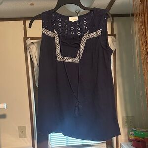 Dept 222 Navy Floral Cutout Top
